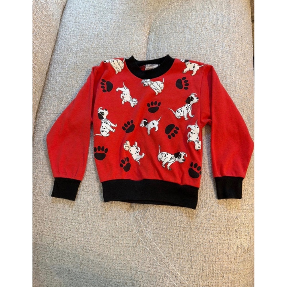 Vintage Walt Disney 101 Dalmatians Sweatshirt Kids Red All Over Print Crewneck